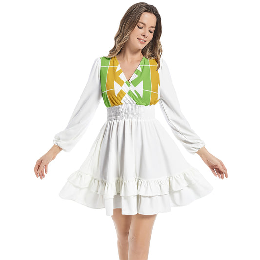 K-K Long Sleeve Tiered Ruffle Hem Elastic Waist Mini Dress